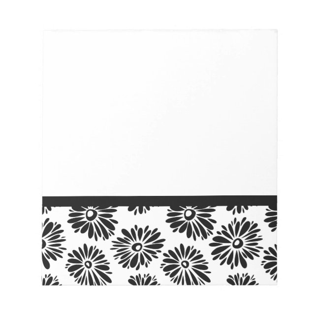 Minimalist Groovy Black and White Daisy Flowers Notepad (Front)