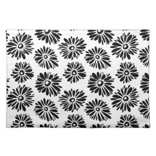 Minimalist Groovy Black and White Daisy Flowers Placemat