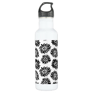 Minimalist Groovy Black and White Daisy Flowers Stainless Steel Water Bottle