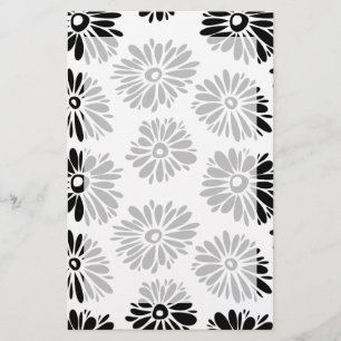 Minimalist Groovy Black and White Daisy Flowers Stationery