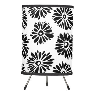 Minimalist Groovy Black and White Daisy Flowers Tripod Lamp