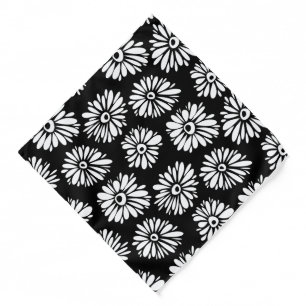 Minimalist Groovy Black and White Daisy Pattern Bandana