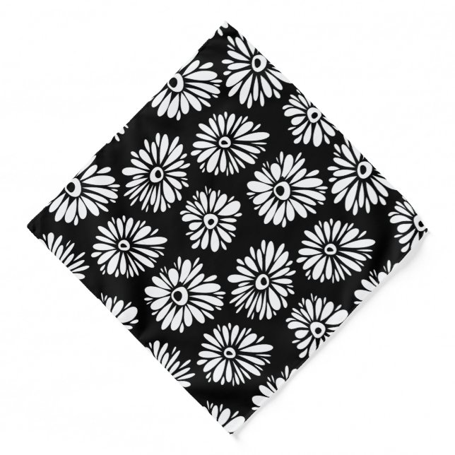 Minimalist Groovy Black and White Daisy Pattern Bandana (Front)