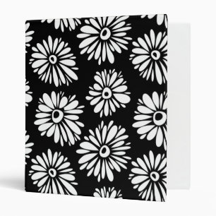 Minimalist Groovy Black and White Daisy Pattern Binder