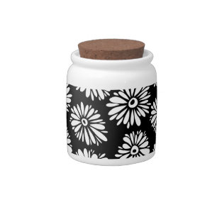 Minimalist Groovy Black and White Daisy Pattern Candy Jar