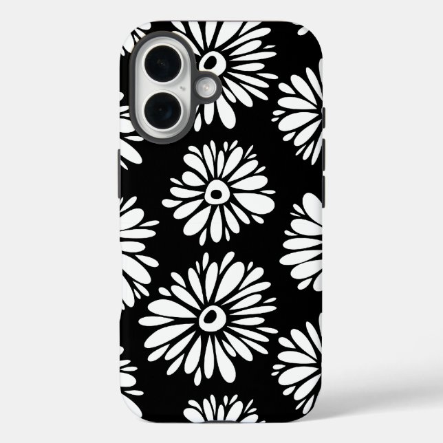 Minimalist Groovy Black and White Daisy Pattern Case-Mate iPhone Case (Back)