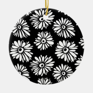 Minimalist Groovy Black and White Daisy Pattern Ceramic Ornament