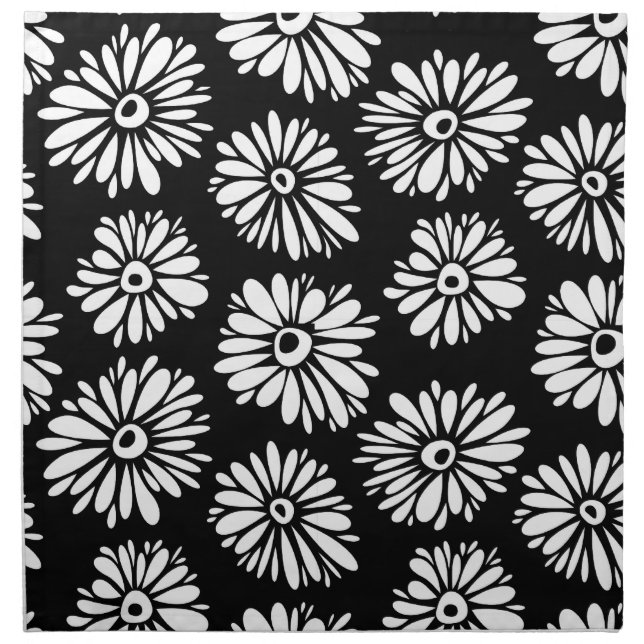 Minimalist Groovy Black and White Daisy Pattern Cloth Napkin (Front)