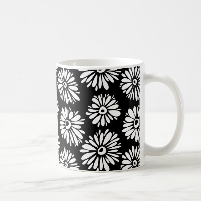 Minimalist Groovy Black and White Daisy Pattern Coffee Mug (Right)