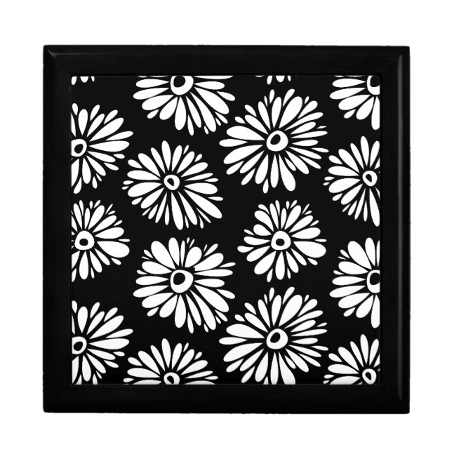 Minimalist Groovy Black and White Daisy Pattern Jewelry Box (Front)
