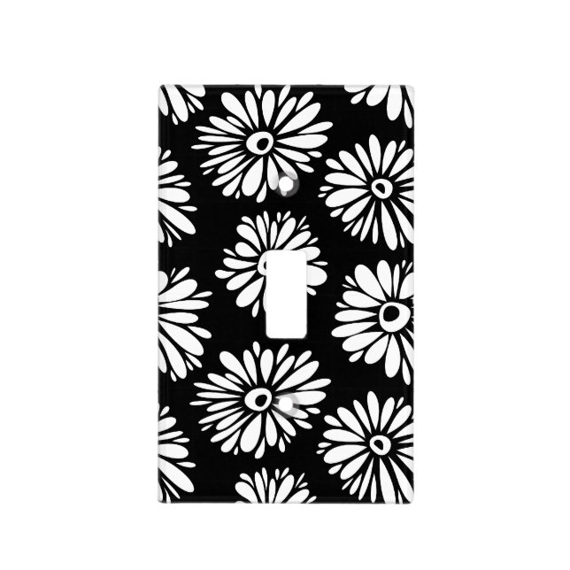 Minimalist Groovy Black and White Daisy Pattern Light Switch Cover (Front)