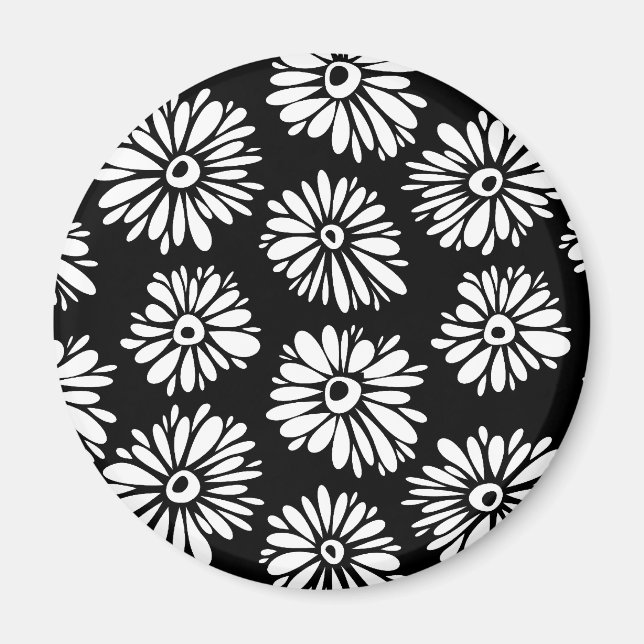 Minimalist Groovy Black and White Daisy Pattern Magnet (Front)