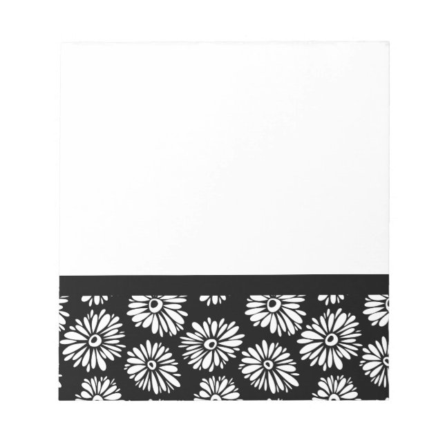 Minimalist Groovy Black and White Daisy Pattern Notepad (Front)