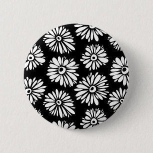 Minimalist Groovy Black and White Daisy Pattern Pinback Button