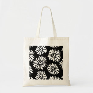 Minimalist Groovy Black and White Daisy Pattern Tote Bag