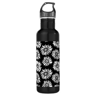 Minimalist Groovy Black and White Daisy Pattern Water Bottle
