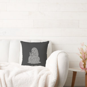 Minimalist Grunge Ghost Reading Book on Pumpkin Throw Pillow