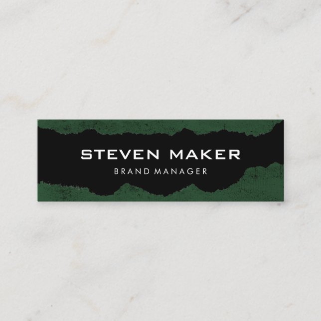 Minimalist Grunge Green Gray Mini Business Card (Front)