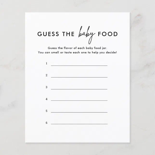 Minimalist Guess The Baby Food Game Cards | Zazzle