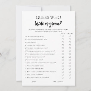 Minimalist Guess Who Bride or Groom Game Card