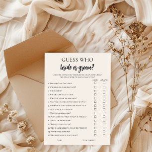 Minimalist Guess Who Bride or Groom Game Card