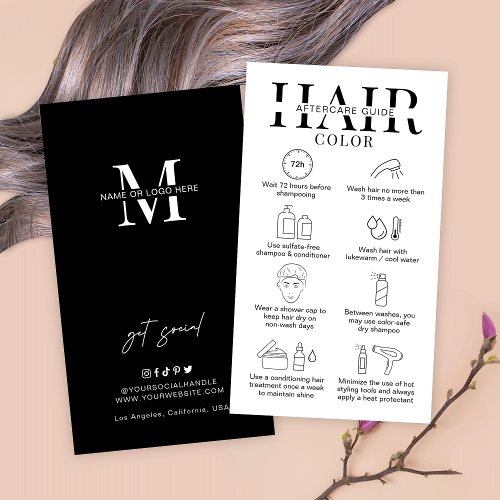 Minimalist Hair Color Aftercare Guide Hairstylist Business Card