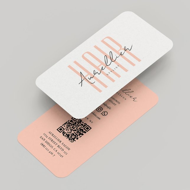 Minimalist Hair Stylist Barber Script Peach Business Card (Minimalist Hair Stylist Barber Script Peach Business Card
)