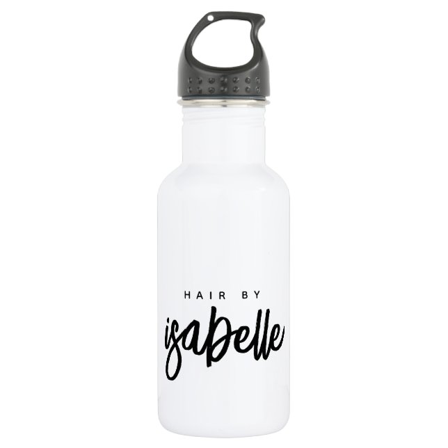 Minimalist Hair Stylist Black Brush Script White Stainless Steel Water Bottle (Front)