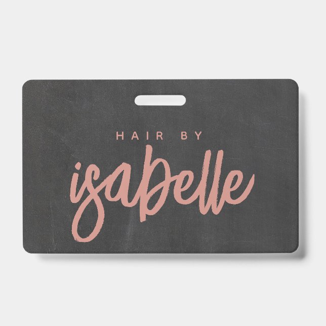 Minimalist Hair Stylist Dusty Pink Script Black Badge (Front)
