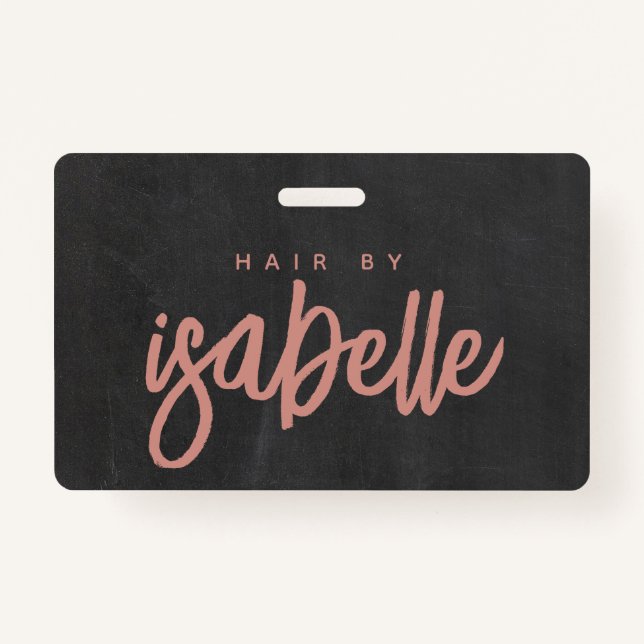 Minimalist Hair Stylist Dusty Pink Script Black Badge (Front)