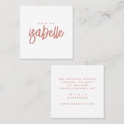 Minimalist Hair Stylist Dusty Pink Script Black Square Business Card