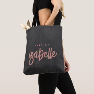 Minimalist Hair Stylist Dusty Pink Script Black Tote Bag