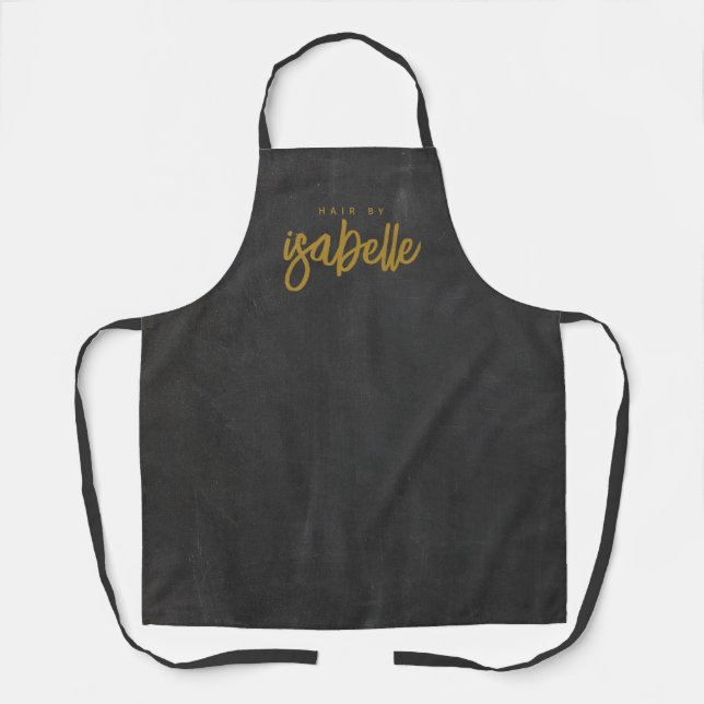 Minimalist Hair Stylist Gold Script Black Apron (Front)