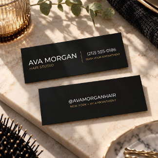 Minimalist Hair Stylist Modern Black Mini Business Card