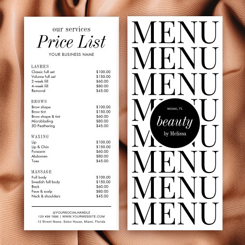 Minimalist Hair Stylist Salon Services Price List Rack Card