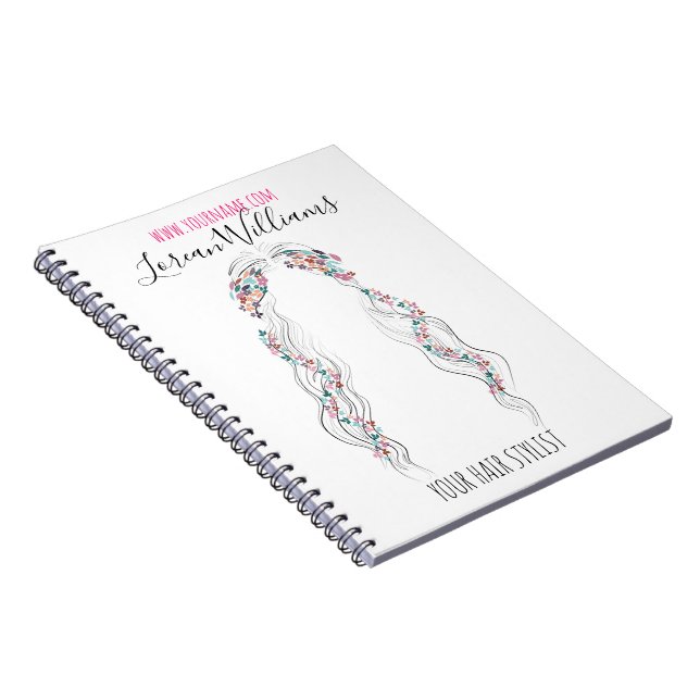 Minimalist Hairstylist Bride Wavy Hair Chic Floral Notebook (Right Side)