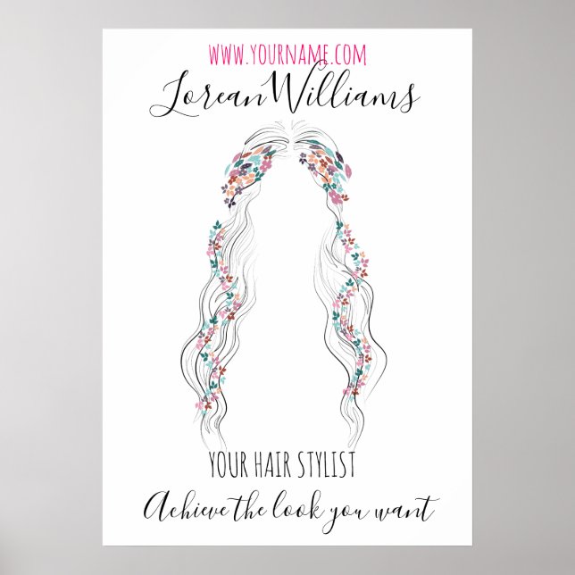 Minimalist Hairstylist Bride Wavy Hair Chic Floral Poster (Front)