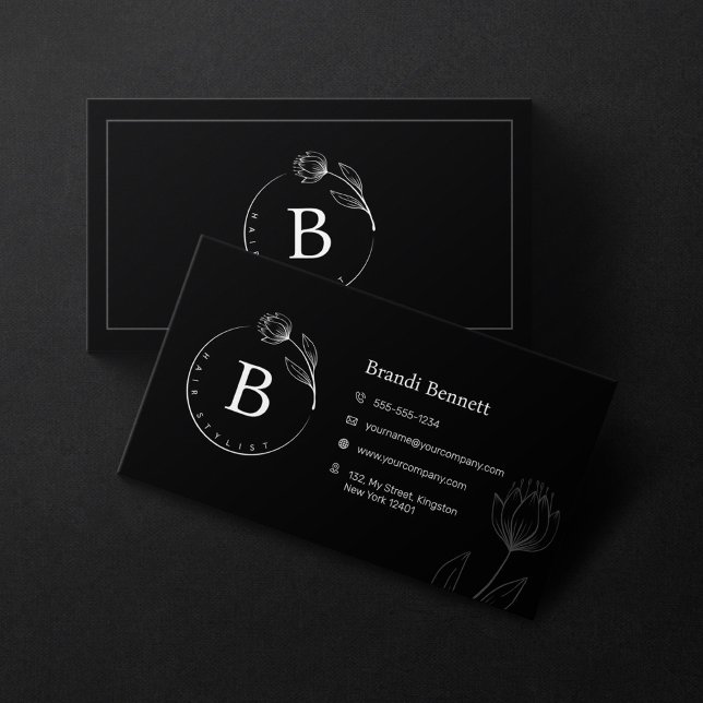 Minimalist Hairstylist Hand Drawn Floral Botanical Business Card (Creator Uploaded)