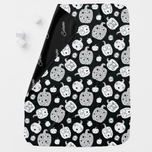 Minimalist Halloween Baby Pumpkin Black White Baby Blanket