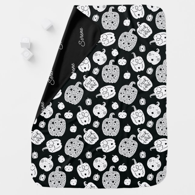 Minimalist Halloween Baby Pumpkin Black White Baby Blanket (In Situ)