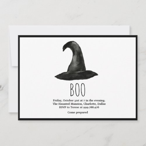 Minimalist Halloween Hat Black And White Invitation