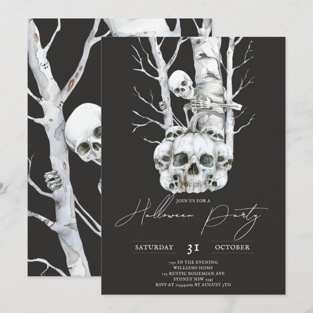 Minimalist Halloween Haunted Smiling Skeleton Invitation (Front/Back)