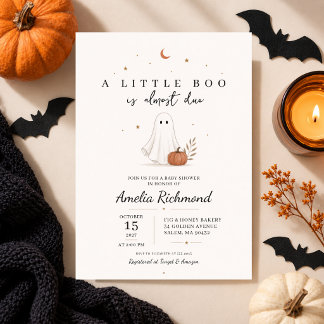 Minimalist Halloween Pumpkin Almost Cute Boo Due Invitation