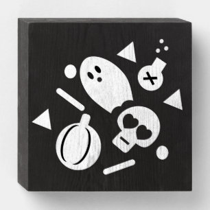 Minimalist Halloween Pumpkin Ghost Sprinkles Wooden Box Sign