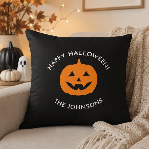 Minimalist Halloween Pumpkin – Personalized Family Throw Pillow