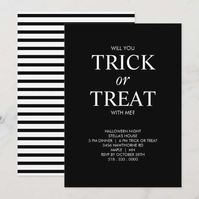MINIMALIST HALLOWEEN TRICK OR TREAT INVITATION (Front/Back)