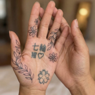 Minimalist Hand Aesthetic Flower, Leaf & Symbol Temporary Tattoos