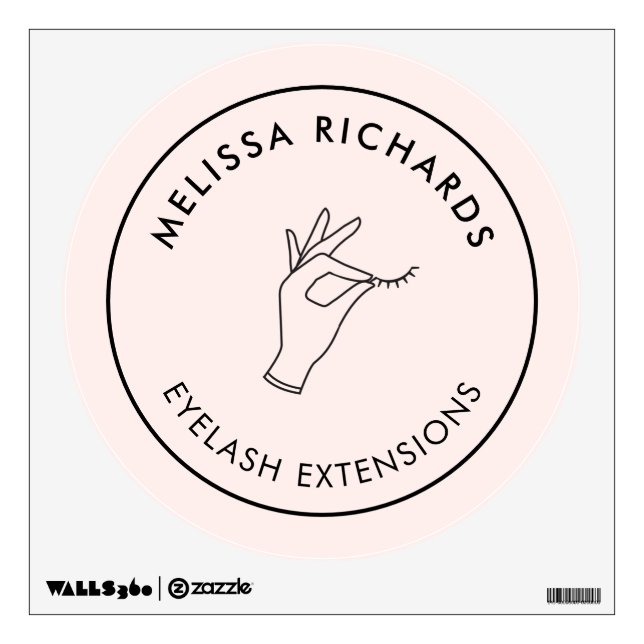 Minimalist Hand and Lashes Circle Logo Pink Wall Decal (Front)