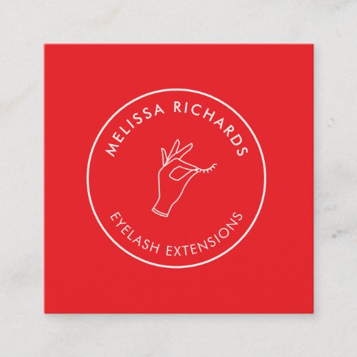 Minimalist Hand and Lashes Circle Logo RedPink Square Business Card