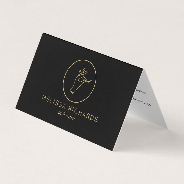 Minimalist Hand and Lashes Logo Black Aftercare Business Card (Front)